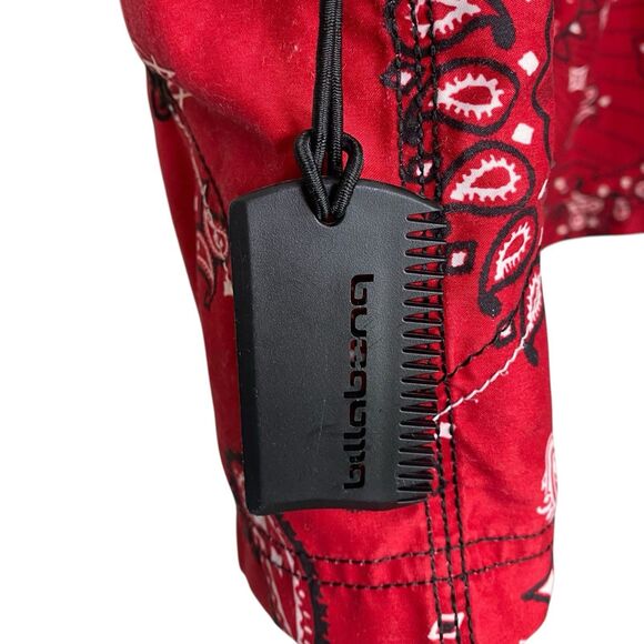 Billabong Board Shorts Mens 32 Red Swim Trunks Y2K Bandana Paisley Skulls Pistol - Picture 7 of 11